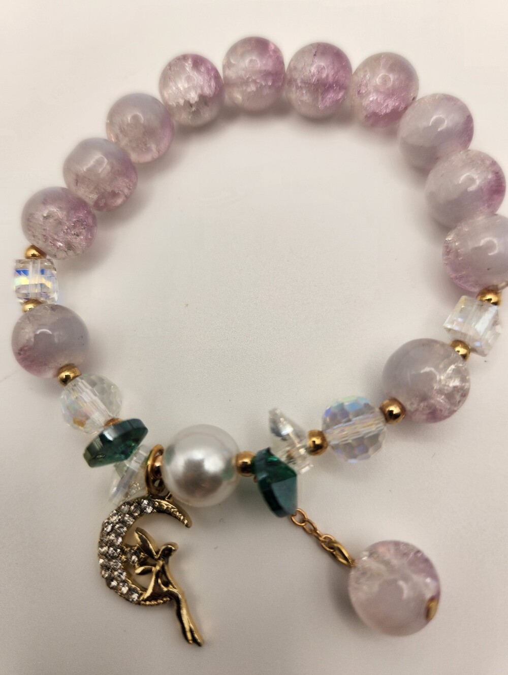 Pastel Purple Beaded Fairy Moon Charm Bracelet